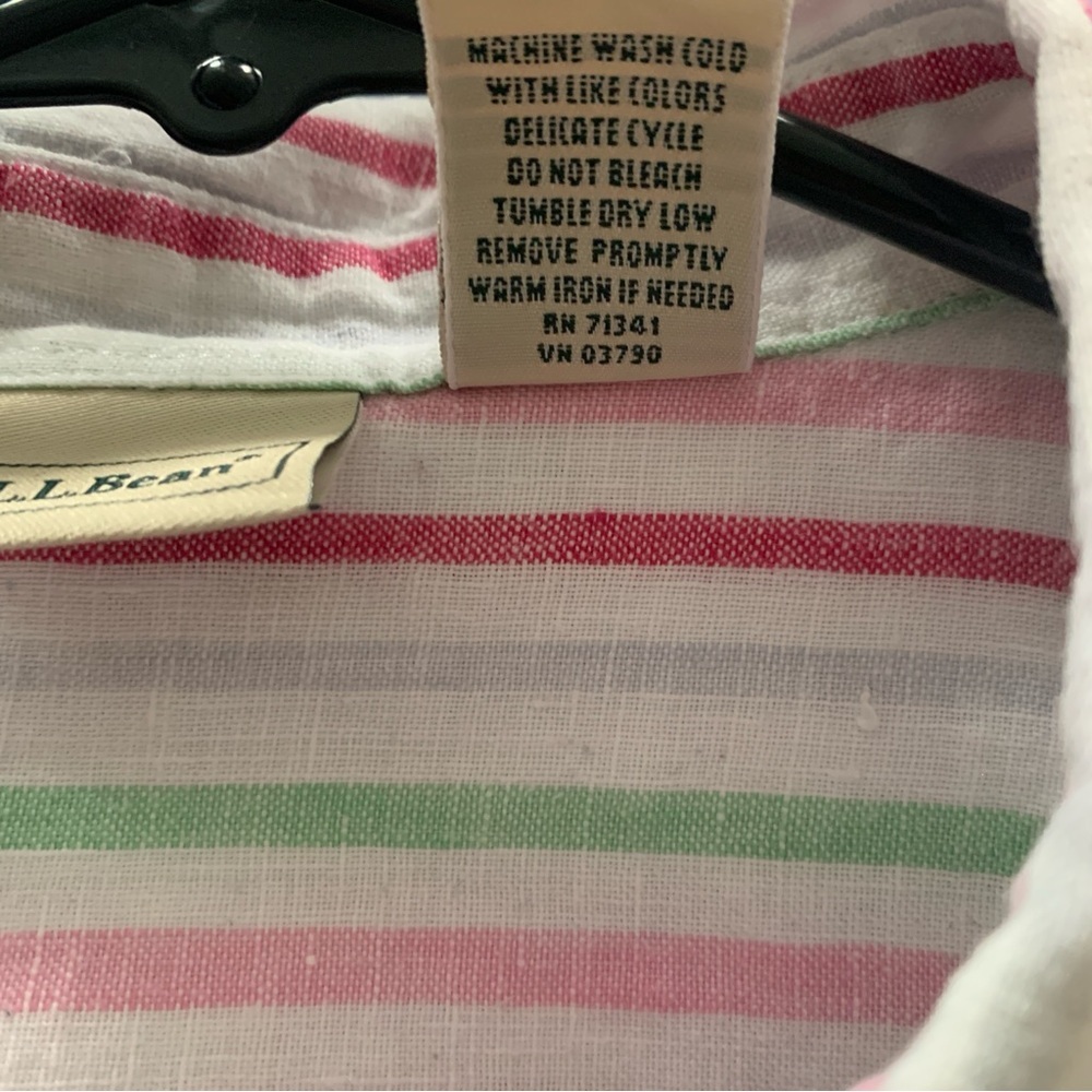 L.L. Bean Striped Button Down Shirt - Pink, Green, White - Picture 3 of 4